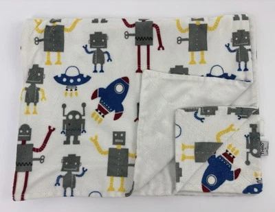 THRO Marlo Lorenz Plush Baby Blanket Lovey Robots Rockets Space - Image 1 of 4