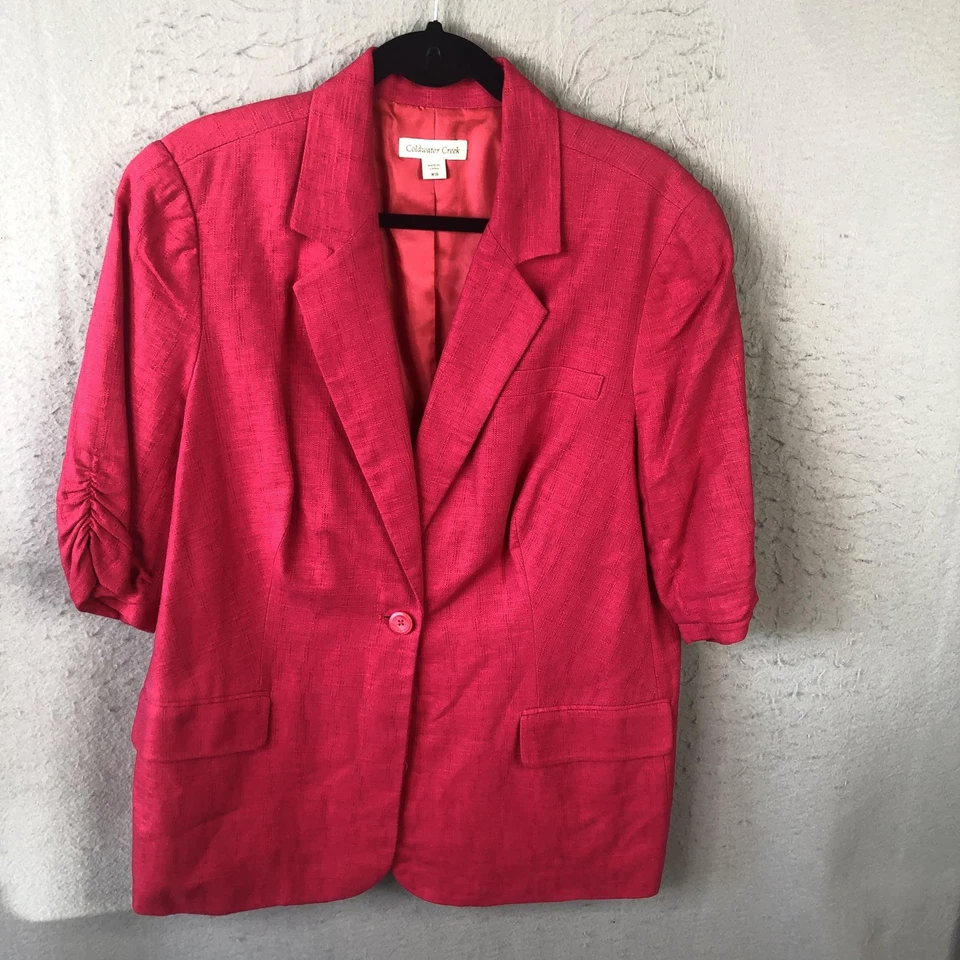Coldwater Creek Blazer Womens 18W Pink Linen Blend Ruched Sleeve One Button - Image 1 of 4