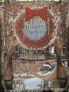 Bayou Cajun Christmas Tapestry Throw Lap Blanket Joyeaux Noel Alligator Louisian - Picture 1 of 10