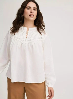 Blusa de Algodón Relajado Torrid Voile Blanco Brillante Plus 3X Nueva con Etiquetas Foto 1 de 4