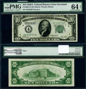 FR. 2001 D $10 1928-A Federal Reserve Note Cleveland D-A Block Choice PMG CU64 N - Picture 1 of 3
