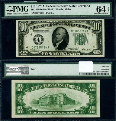 FR. 2001 D $10 1928-A Federal Reserve Note Cleveland D-A Block Choice PMG CU64 N - Image 1 of 3