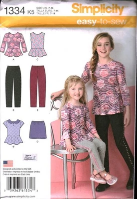1334 Vintage Simplicity Sewing Pattern Girls Top Mini Skirt Slim Skirt Easy OOP - Image 1 of 2