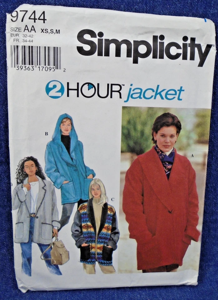 Vintage 1996 Simplicity Pattern 9744 2-Hour Unlined Jackets Fleece Afghan XS-M - Image 1 of 2