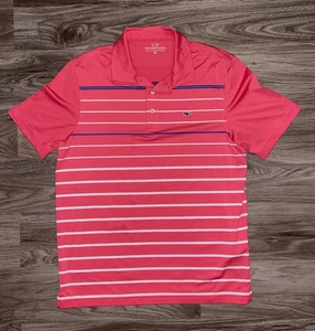 Camisa Polo Vineyard Vines Para Hombre Mediana Rosa Rayas Rendimiento Golf Elastizada - Imagen 1 de 5