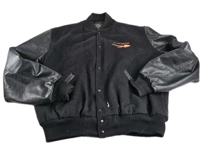 Vtg Holloway Varsity Jacket Men XL Long Black Flathead Braves Leather Wool USA - Picture 1 of 17