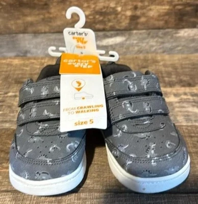 NEW NWT Infant Boys Sz 5 (12-18 Months) Gray Dinosaur Athletic Shoes CARTERS - Image 1 of 4