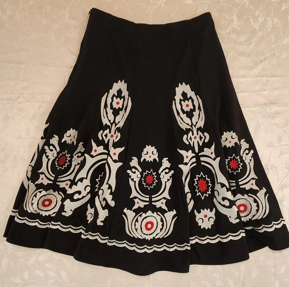 VINTAGE SUNNY LEIGH Women's Flare Midi Skirt Embroidered SZ 8 - Image 1 of 4
