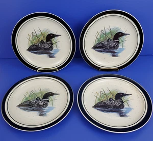 4 Loon Lake Salad Dessert Plates 8.5" Folkcraft Stoneware Scotty Z Mother & Baby - Picture 1 of 12