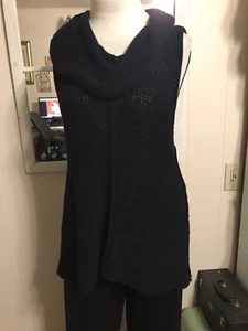 Pure Hand Knits Cotton Blend Black Cowl Sleeveless Swing Sweater Tunic M/L - Picture 1 of 5