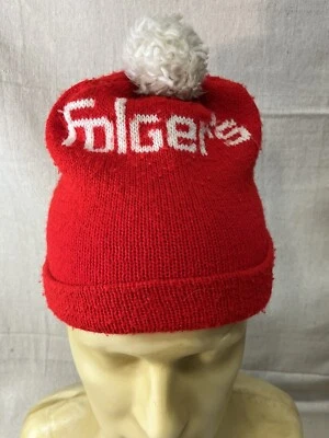 Chapéu gorro vintage Folgers malha vermelha Issa café colecionável anos 70 V5512 - Imagem 1 de 4