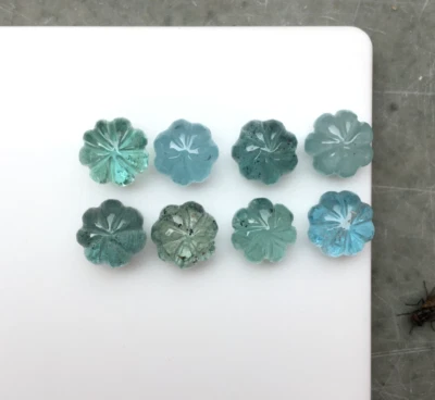Exquisite aquamarine melon carving gemstone cabochon 6 pieces handmade desig - Image 1 of 4