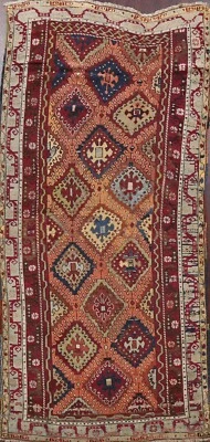 Antique Pre-1900 Vegetable Dye Oushak Turkish Handmade Oriental Runner Rug 4'x8' - Image 1 of 4