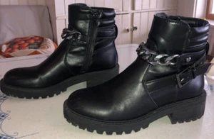 GBG Los Angeles Silea Botines, Cremalleras, Negro, Cadena Delantera, Para Mujer US 6.5 M - Imagen 1 de 17