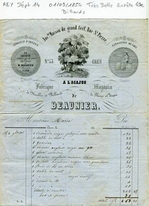 Dépt 14 - Caen - Très Belle Entête d'un Fabricant de Billards du 01/09/1854 - Picture 1 of 1