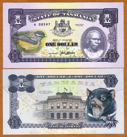 Tasmania, Australia, $1, 2017, Private Issue, UNC Tasmanian Devil, Truganini Cover