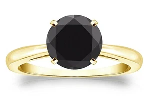 1.00ctw Round Brilliant Cut Jet Black Diamond Engagement Ring 14K Yellow Gold - Picture 1 of 1