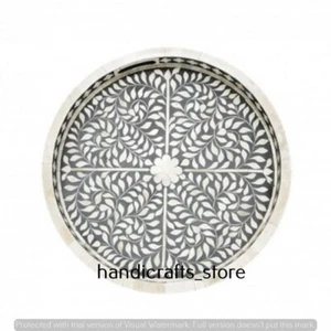 Grey Colour Round Tray Bone Inlay Furniture Kitchen Serving Tray Handmade Tray - Picture 1 of 4