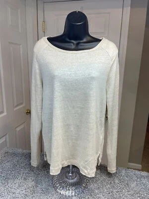 Blusa para mujer Banana Republic de lino beige con cuello redondo talla M Foto 1 de 4