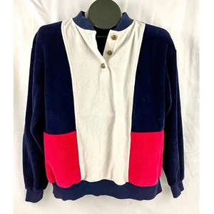 VTG Aileen Medium Blue Red White Top Blouse Classic USA Colorblock - Picture 1 of 10