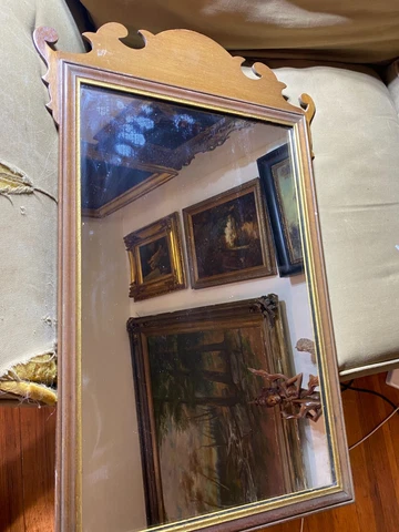 Vintage Fretwork Wood Framed Mirror - 18.25" Wide x 27.5" Tall x 1.0" Deep Cover
