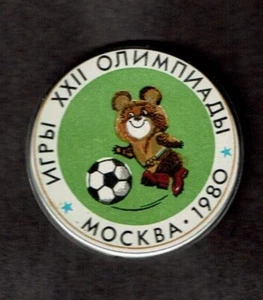 Vintage MISHA  1980 Moscow Olympics Soccer Pin Button - Picture 1 of 2