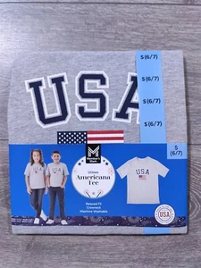 American Flag Shirt Boys Girls Small 6-7 Gray 4th of July Patriotic Tee Kids - Picture 1 of 4
