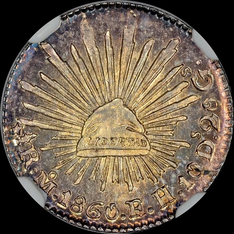 DAZZLING NGC MS65 MEXICO 1860 MO FH GC 1/2R HALF REALE "FINEST" @ NGC & PCGS Cover