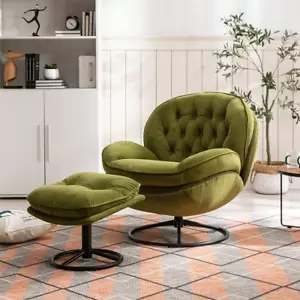 Velvet Swivel Accent Chair with Ottoman Set, Modern Lounge Chair with Metal Base - Picture 1 of 7
