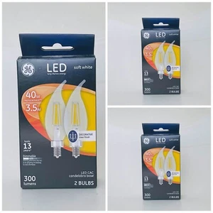 3 packs of 2 bulbs GE LED 3.5W 40W soft white LED CAC 300 lumens bent tip - Picture 1 of 5
