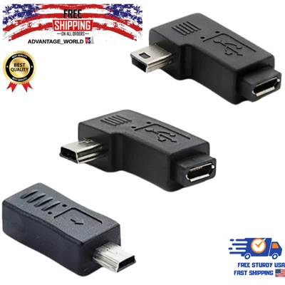 90 Degree Left & Right Angle Mini USB Male to Micro USB Female Connector Adapter - Image 1 of 4