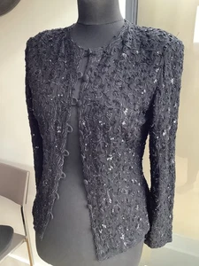 Caroline Charles Women’s Black Silk Lined Sequin Evening Blazer Jacket UK12 - Picture 1 of 8