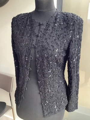Caroline Charles Women’s Black Silk Lined Sequin Evening Blazer Jacket UK12 - Image 1 of 4