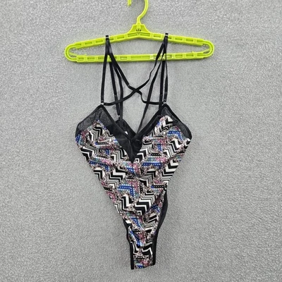 Traje de baño Victoria's Secret para mujer M negro de una pieza a presión geométrica Foto 1 de 4