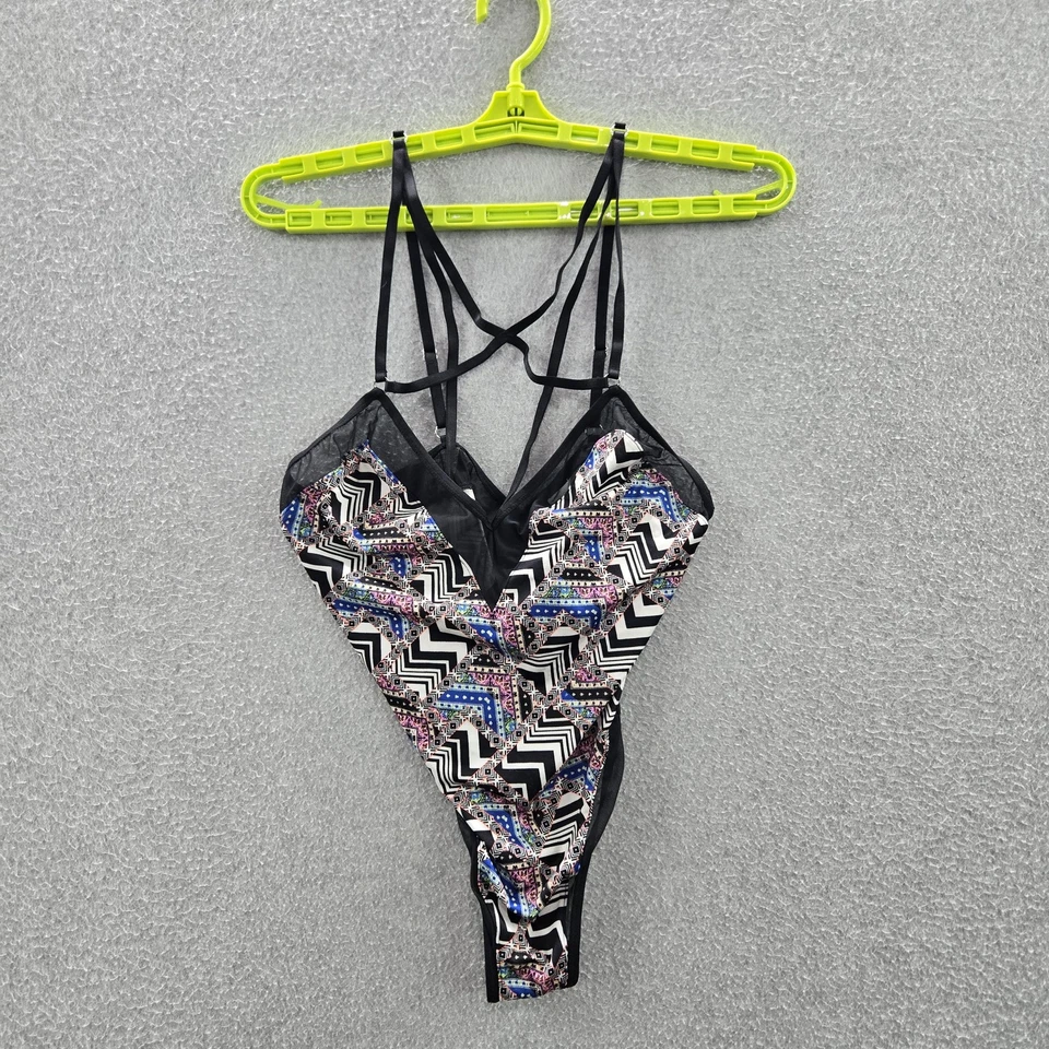 Traje de baño Victoria's Secret para mujer M negro de una pieza a presión geométrica Foto 1 de 4