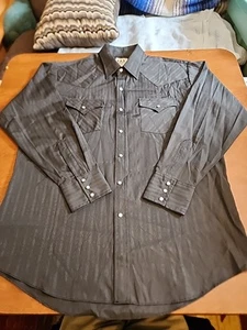 Ely Cattleman Men's LARGE (16.5 34) L/S Black Western Snapdown Shirt EUC. GB36 - Picture 1 of 10
