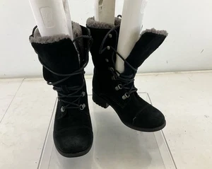 UGG Black Suede Lace-Up Mid-Calf Boots 7-7.5 - Picture 1 of 5
