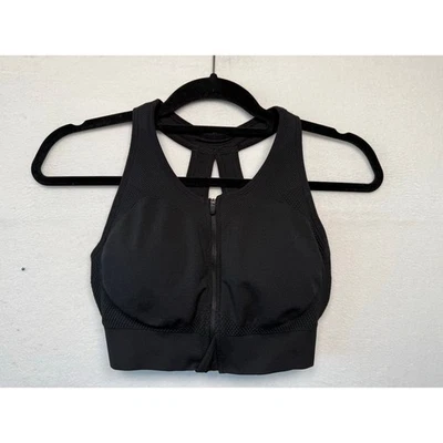 Sujetador deportivo Soma Sport sin costuras con cremallera frontal, negro, talla M Foto 1 de 4