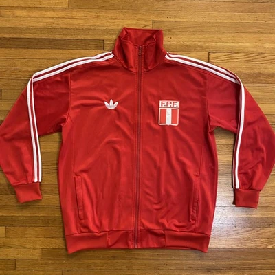 Peru Track Jacket Mens Large Red Soccer Adidas FPF Full Zip Retro Warm Up - Image 1 of 4