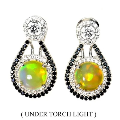 Orecchini in argento sterling 925 opale di fuoco rotondo 8 mm spinello... - Immagine 1 di 4