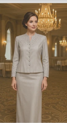 Adrianna Papell 100% Seda Cuentas Perla Traje Conjunto Formal Boda Madre Novia 16 Foto 1 de 4