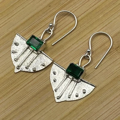 May Birth Natural GREEN EMERALD Drop Dangle Earrings Jewelry 925 Sterling Silver - Image 1 of 4