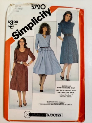 Simplicity 5720 Dress Sewing Pattern Ladies 6 8 10 UC Stretch Knit Pullover VTG - Image 1 of 4