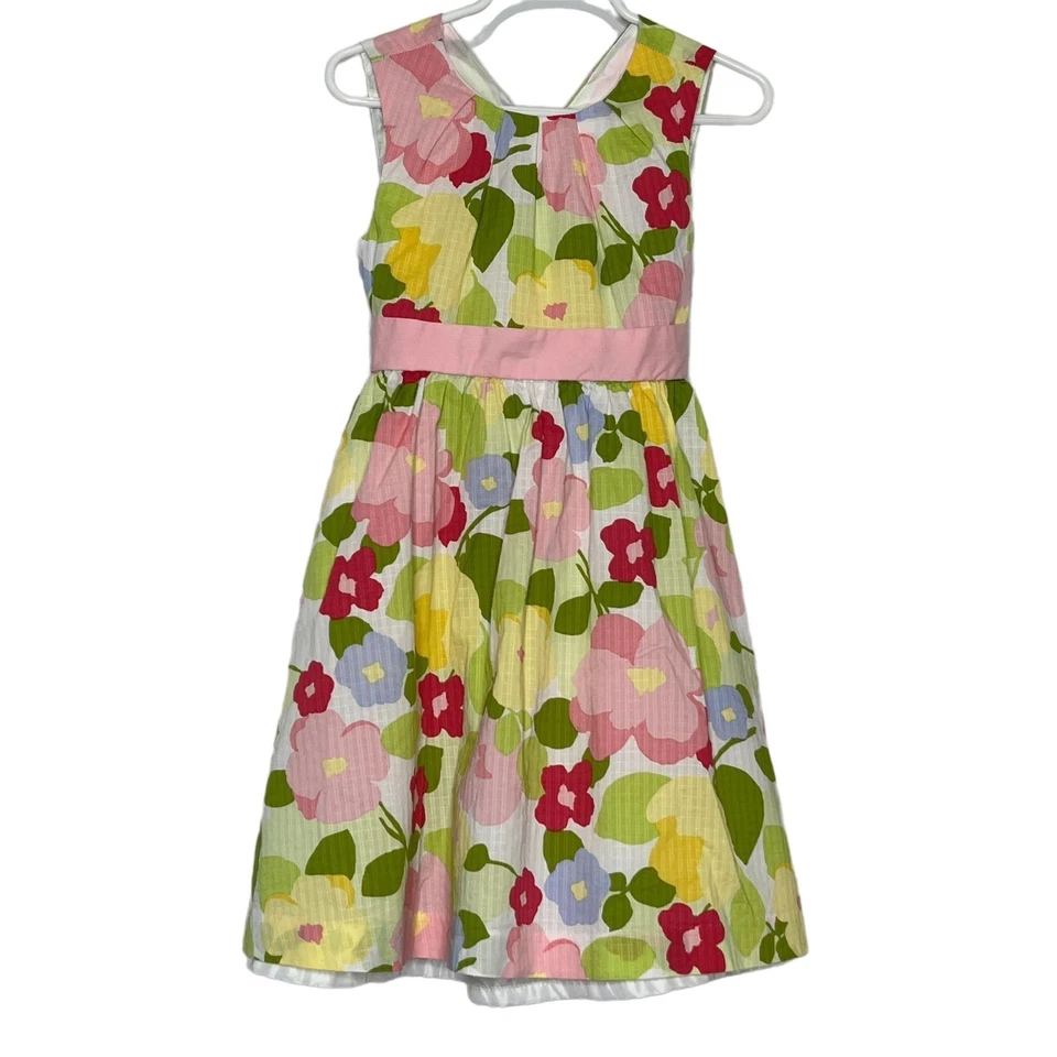 Vestido Crazy 8 Niñas Talla 5 Floral Sin Mangas Ajuste Acampanado Rosa Amarillo Primavera Pascua Foto 1 de 4