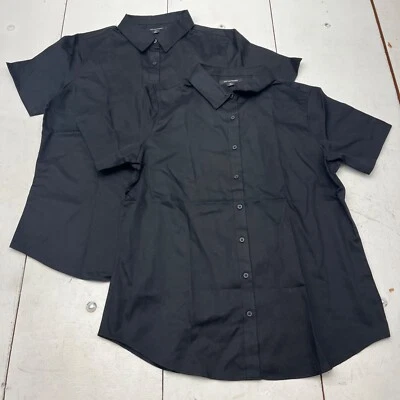 Camisa de trabajo Port Authority negra manga corta abotonada para mujer talla grande Foto 1 de 4