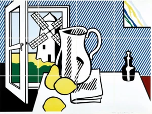 roy lichtenstein still life with windmill ceramic mural backsplash medallion - Picture 1 of 9