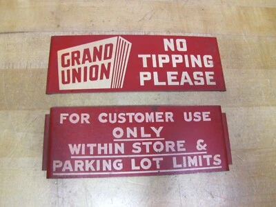 GRAND UNION NO TIPPING PLEASE Orig Old Grocery Store Advertising Shop Cart Sign - Image 1 of 4