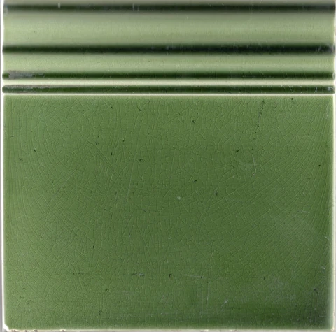 Art Nouveau original majolica bottom field bulnose tile OLIVE GREEN 6'' x 6'' Cover