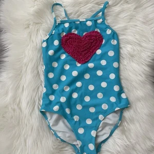 hanna andersson girls 130 Size 7 Swimsuit Blue Polka Dot Heart - Picture 1 of 6