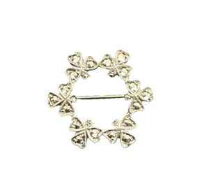 Sterling Silver & Marcasite Ireland Shamrock Brooch Pin - Picture 1 of 7